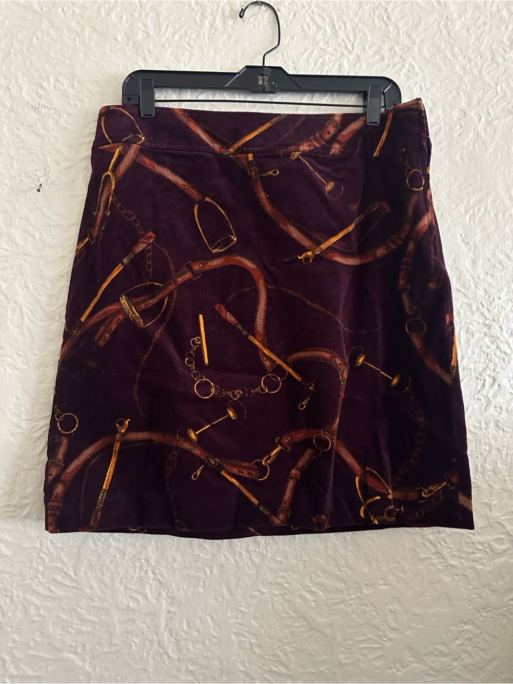 Talbots Dark Plum Purple Equestrian Bridle and Bit Pattern Corduroy Skirt NWT 10 - Picture 3 of 7